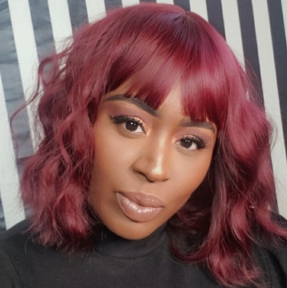 Burgundy Synthetic Bob Wig w/Bangs from FOR SALE - Picture 3 of 5